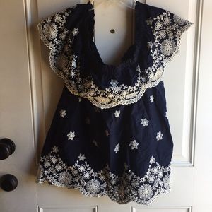 Navy blue and white off the shoulder blouse